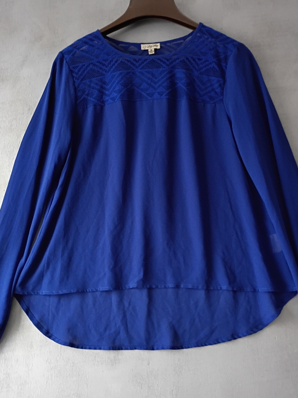 Lily White Royal Blue Long-Sleeve Lace Yoke Blouse Size M